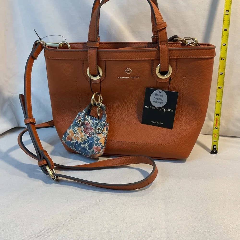 Nanette Leport NWT Light Brown Leather Purse, Shoulder Strap, Small Bag Keychain
